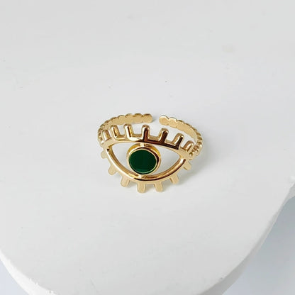 3 Pieces Casual Minimalist Leaves Eye 304 Stainless Steel 18K Gold Plated Enamel Hollow Out Open Rings