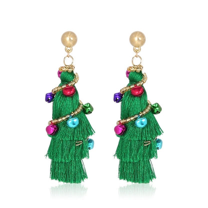 1 Pair Minimalist Christmas Tree Inlay Alloy Zircon Drop Earrings