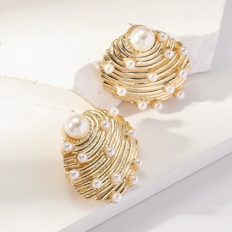 1 Pair Retro Beach Minimalist Starfish Shell Inlay Alloy Rhinestones Pearl Gold Plated Ear Studs