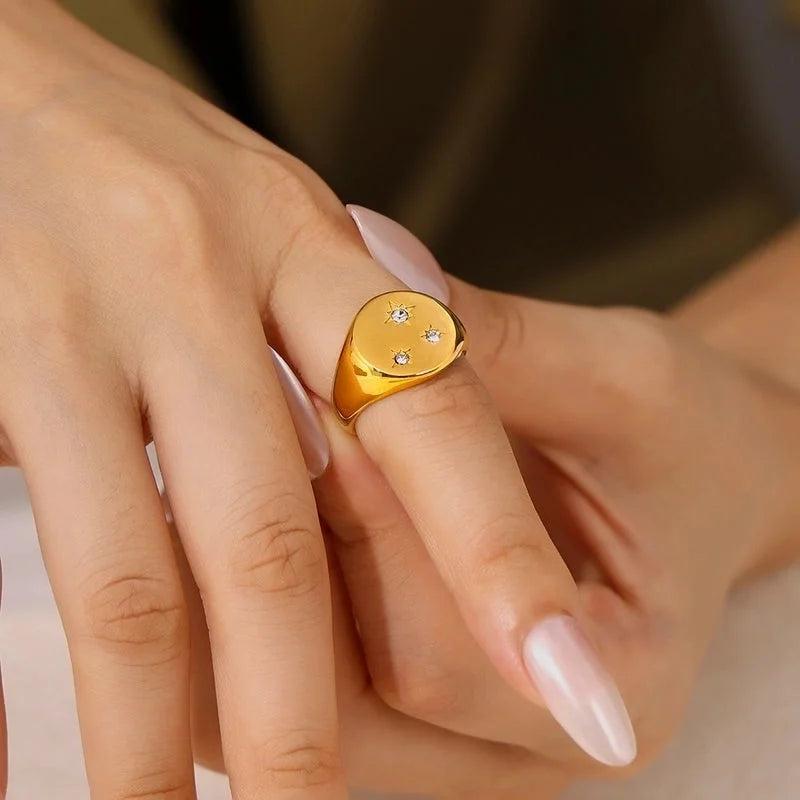 Elegant Modern Style Minimalist Geometric 304 Stainless Steel Plating Rhinestones 18K Gold Plated Women's Rings