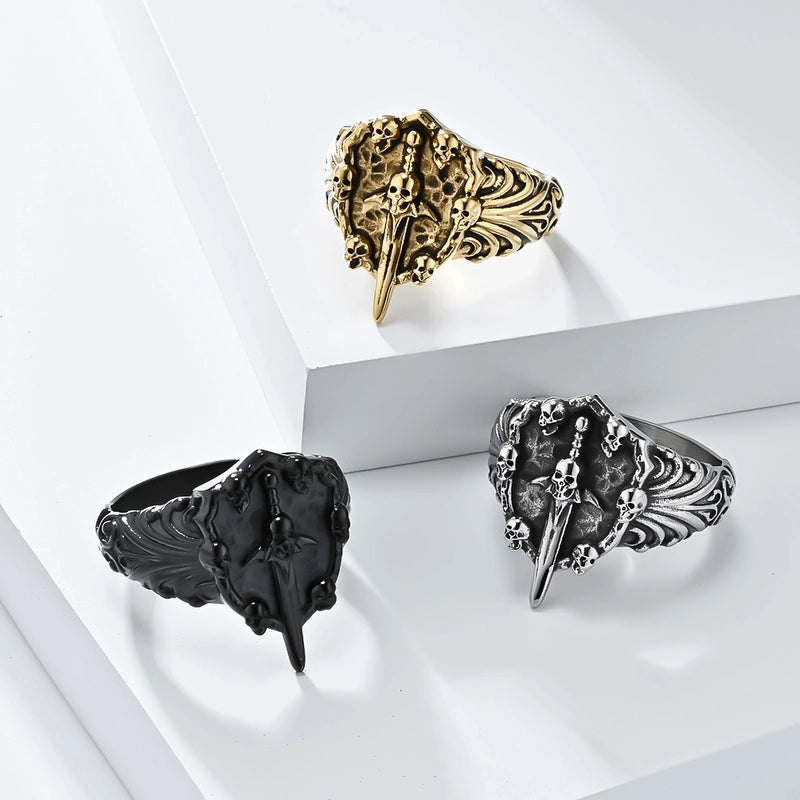 Jewelry Chinoiserie Coconut Tree Solid Color Skull 304 Stainless Steel 18K Gold Plated Rings