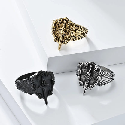 Jewelry Chinoiserie Coconut Tree Solid Color Skull 304 Stainless Steel 18K Gold Plated Rings