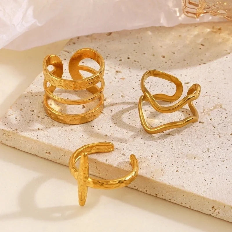 Minimalist Geometric 304 Stainless Steel Irregular Plating Open Rings