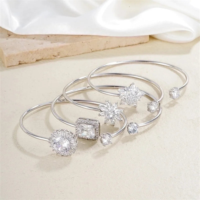 304 Stainless Steel Copper Casual Minimalist Classic Style Geometric Heart Shape Flower Zircon Bangle