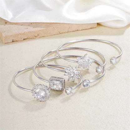 304 Stainless Steel Copper Casual Minimalist Classic Style Geometric Heart Shape Flower Zircon Bangle