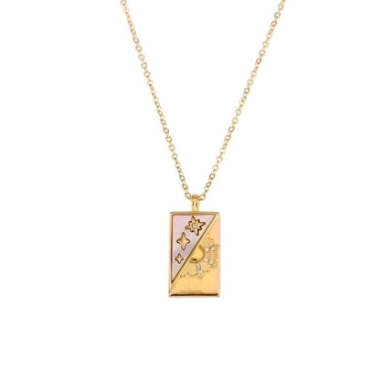 Vintage Style Star Rectangle Stainless Steel Plating Inlay Rhinestones Zircon 18k Gold Plated Pendant Necklace
