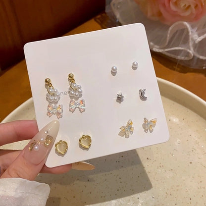 1 Set Minimalist Geometric Enamel Plating Inlay Copper Rhinestones Opal Shell Earrings