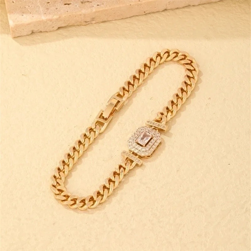 304 Stainless Steel Copper K Gold Plated Lady Shiny Plating Inlay Oval Zircon Bracelets