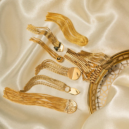 IG Style Tassel Geometric Stainless Steel 18K Gold Plated Earrings