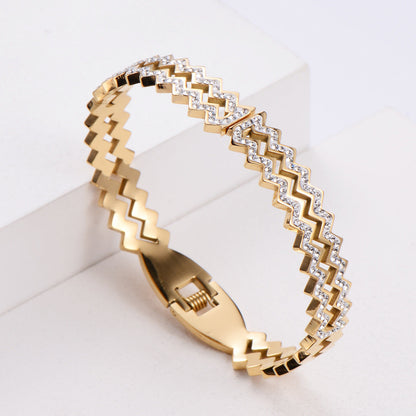 Natural Women Stripe Metal Diamond Wave Diamond Bangles