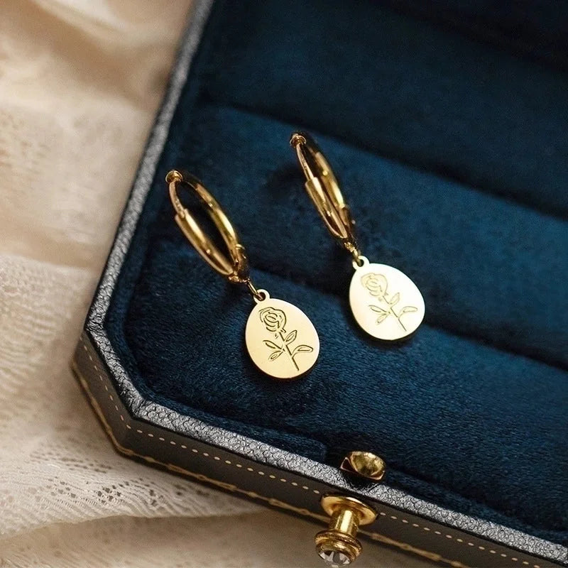 Lady Flower Plating Titanium Steel No Inlaid Earrings