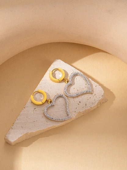 IG Style Minimalist Heart Shape Titanium Steel Shell Zircon Inlay Earrings Necklace