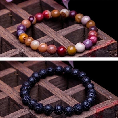 2 Pieces Natural Volcanic Stone Bracelet White Turquoise Jadeite Yellow Tiger Eye Beaded Bracelet