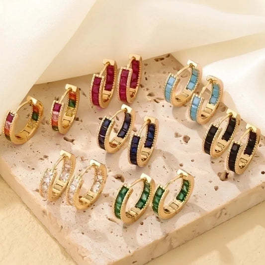 1 Pair Casual Vintage Style Minimalist Solid Color Inlay Copper Zircon Gold Plated Silver Plated Hoop Earrings