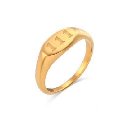 Women Fashion Number Text Letter Stainless Steel 18K Gold Plated Rings