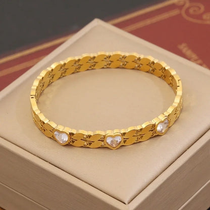 Minimalist Leaves Flower Bow Knot 304 Stainless Steel 18K Gold Plated Zircon Bangle In Bulk