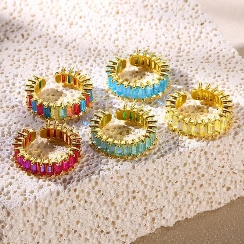 Modern Style Classic Style Geometric 304 Stainless Steel Zircon Plating Inlay Open Rings