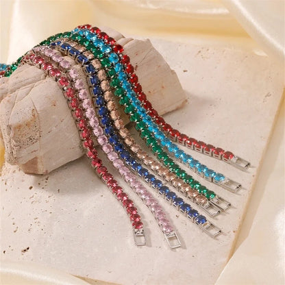 Copper Minimalist Shiny Inlay Geometric Zircon Bracelets Tennis Bracelet