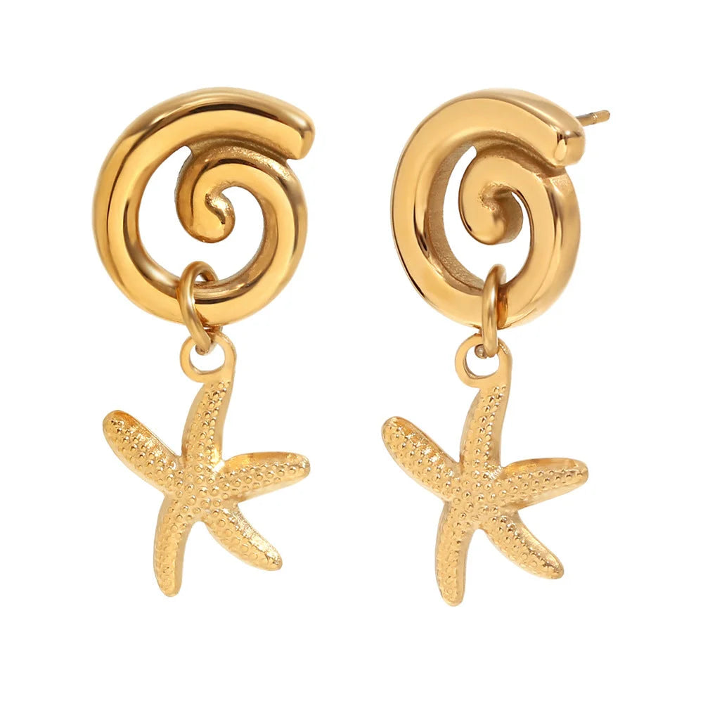 Fashion Starfish Geometric Chinese Zodiac Animal Stainless Steel Electroplating Earrings