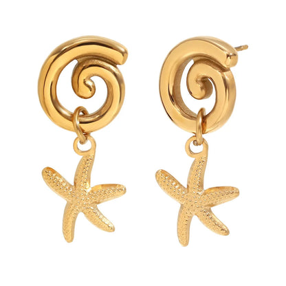 Fashion Starfish Geometric Chinese Zodiac Animal Stainless Steel Electroplating Earrings