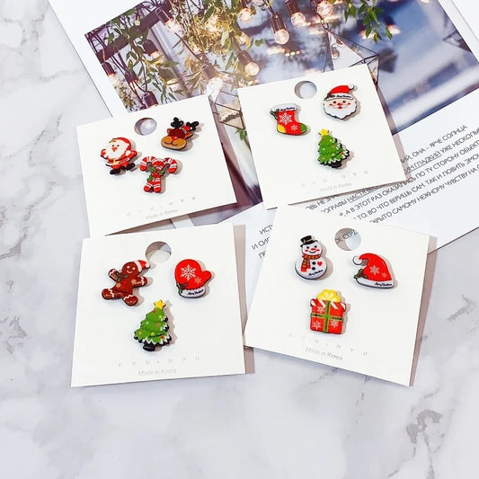 Spot Cartoon Acrylic Christmas Brooch Badge Snowman Elk Christmas Tree Collar Pin Set Corsage