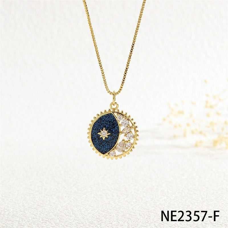 Copper Box Chain Inlay Star Moon Zircon Pendant Necklace
