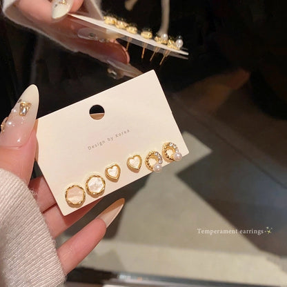 1 Set Minimalist Geometric Enamel Plating Inlay Copper Rhinestones Opal Shell Earrings