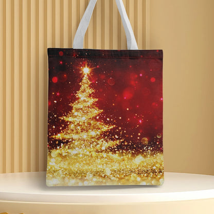 Christmas Unisex Polyester Christmas House Christmas Tree Santa Claus Cute Square Open Handbag