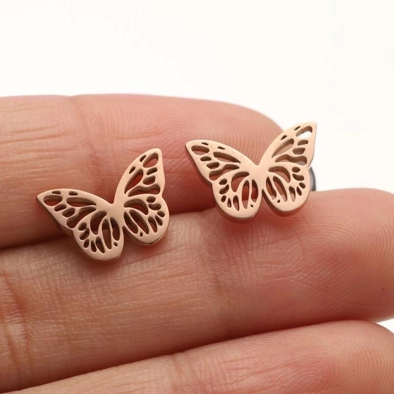 1 Pair Minimalist Butterfly Plating Hollow Out 304 Stainless Steel 18K Gold Plated Ear Studs
