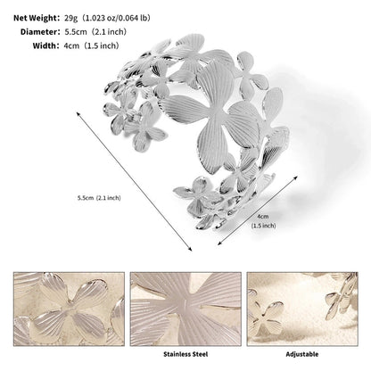 Modern Style Geometric Plant 304 Stainless Steel 18K Gold Plated Bangle In Bulk