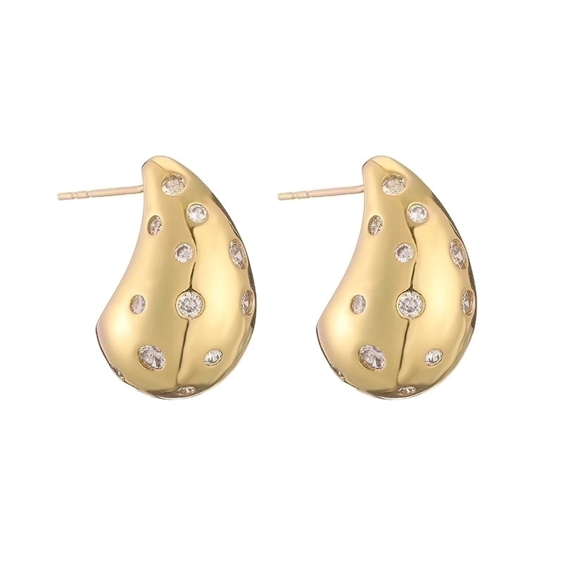 1 Pair Ig Style Casual Minimalist Water Droplets Plating Inlay Copper Zircon 18k Gold Plated Ear Studs