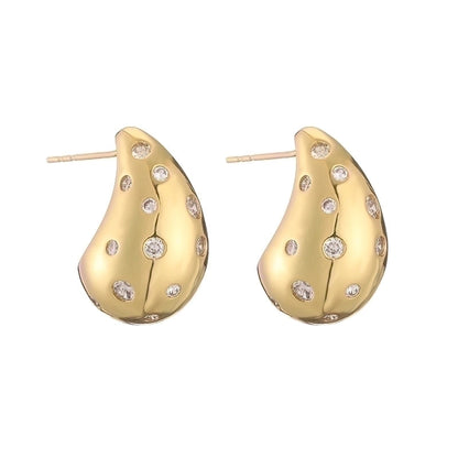 1 Pair Ig Style Casual Minimalist Water Droplets Plating Inlay Copper Zircon 18k Gold Plated Ear Studs