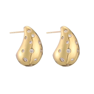 1 Pair Ig Style Casual Minimalist Water Droplets Plating Inlay Copper Zircon 18k Gold Plated Ear Studs