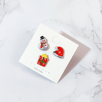 Spot Cartoon Acrylic Christmas Brooch Badge Snowman Elk Christmas Tree Collar Pin Set Corsage