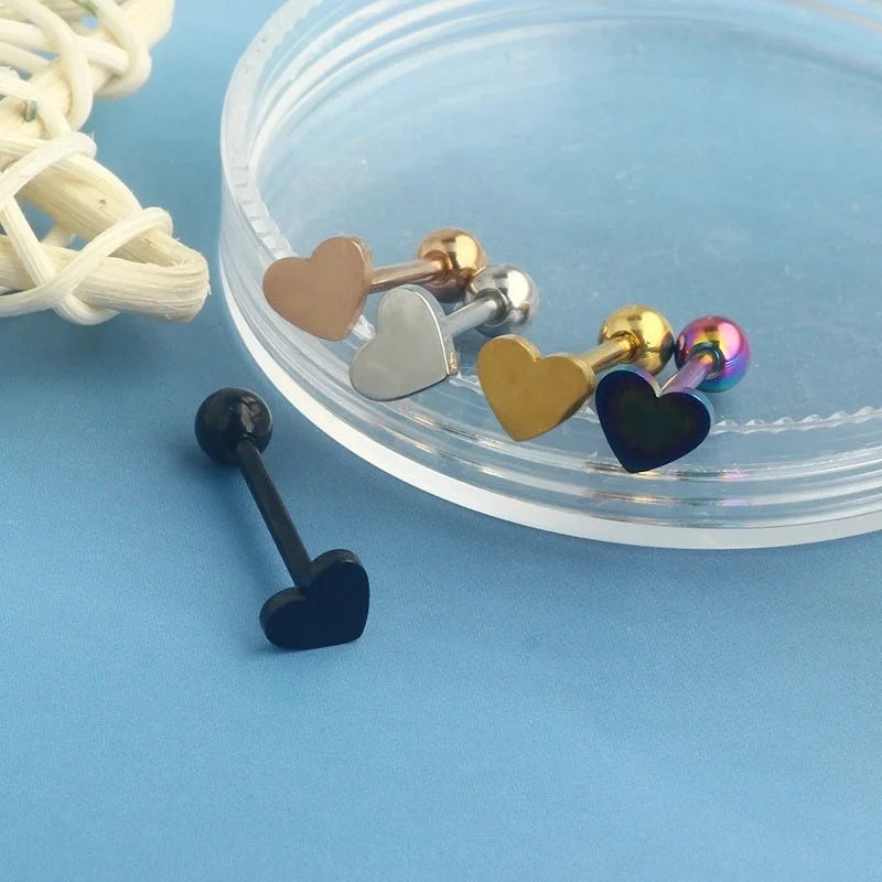 1 Piece Tongue Rings Minimalist Heart Shape Solid Color 304 Stainless Steel Plating Gold Plated Tongue Rings