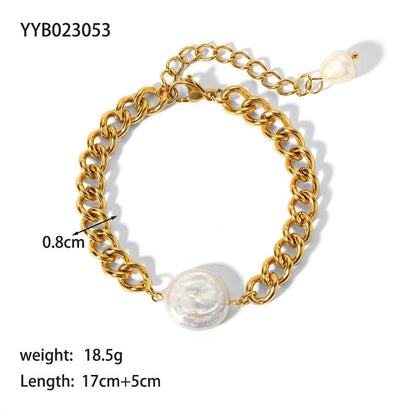 201 Stainless Steel Freshwater Pearl 18K Gold Plated Elegant Lady Plating Round Bracelets Necklace