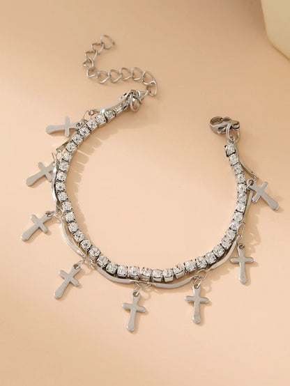 Elegant Glam Cross Star Leaves 304 Stainless Steel 18K Gold Plated Rhinestones Stainless Steel Bracelets In Bulk