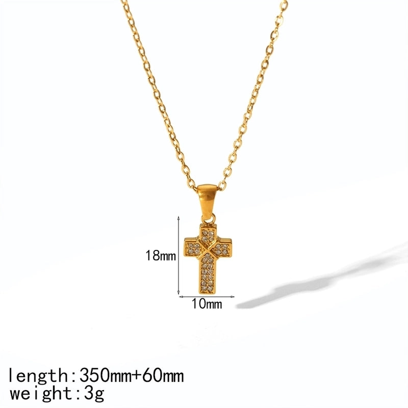 IG Style Cross 304 Stainless Steel Zircon Plating Inlay Pendant Necklace