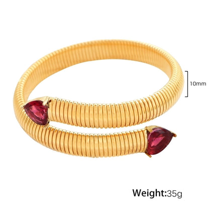Retro Punk Heart Shape Titanium Steel 18K Gold Plated Zircon Bangle In Bulk