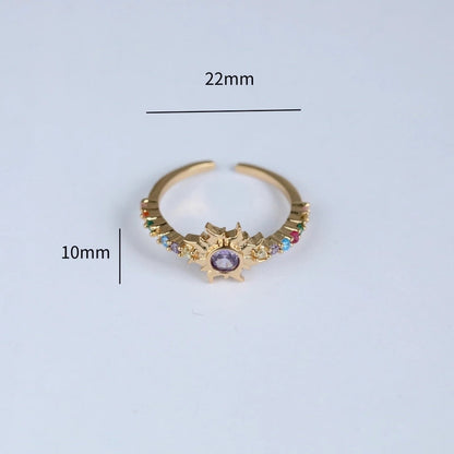 Copper Gold Plated Casual Minimalist Inlay Sun Artificial Opal Zircon Rings Earrings Necklace