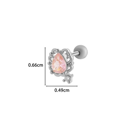 Henson New Copper Inlaid Zircon Star Moon Flower Screw Thin Rod Titanium Steel Ear Bone Stud Cartilage Piercing Earrings