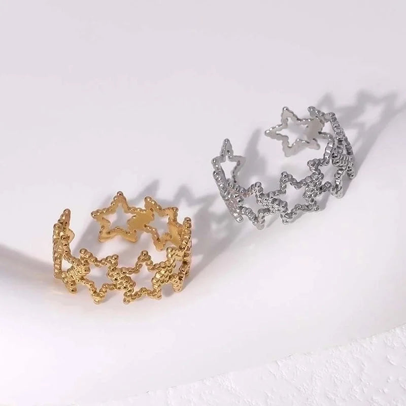 304 Stainless Steel 18K Gold Plated Modern Style Minimalist Plating Pentagram Star Open Rings