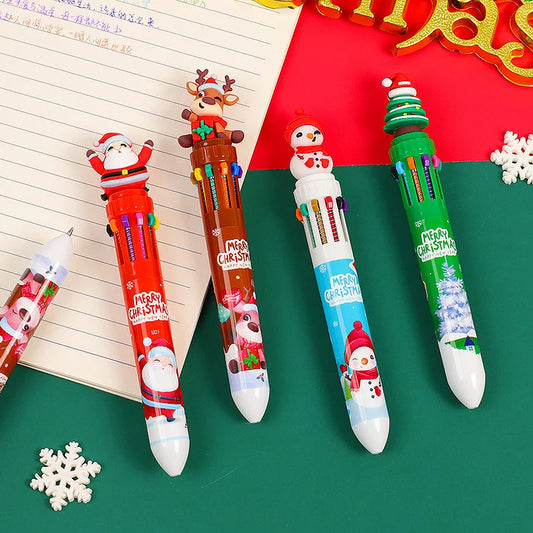 Cartoon Ten-color Press Pen Children's Student 10-color Ballpoint Pen Christmas Gift