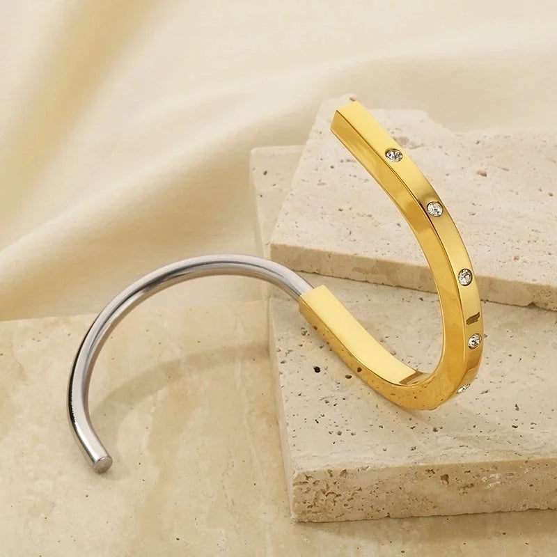 5 Pieces Minimalist Solid Color 304 Stainless Steel 18K Gold Plated Bangle In Bulk