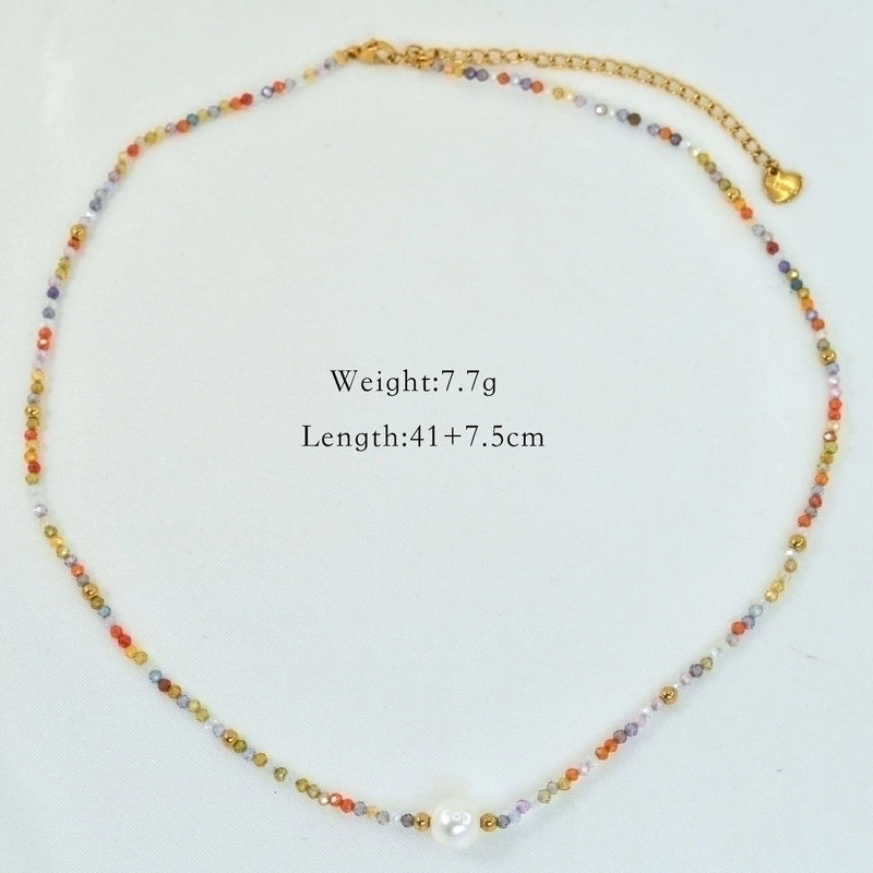 2 Pieces Hawaiian Bohemian Minimalist Geometric Freshwater Pearl Glass Titanium Steel Women\'S Necklace