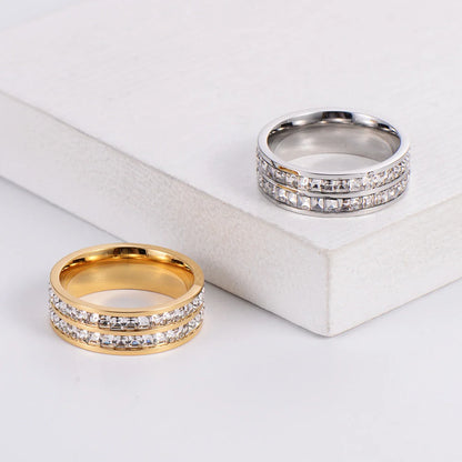 IG Style Hexagon Geometric Stainless Steel Zircon Inlay Rings