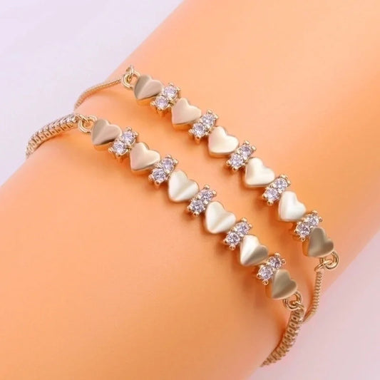 Romantic Shiny Heart Shape Copper Polishing Plating Inlay Zircon 18k Gold Plated Drawstring Bracelets