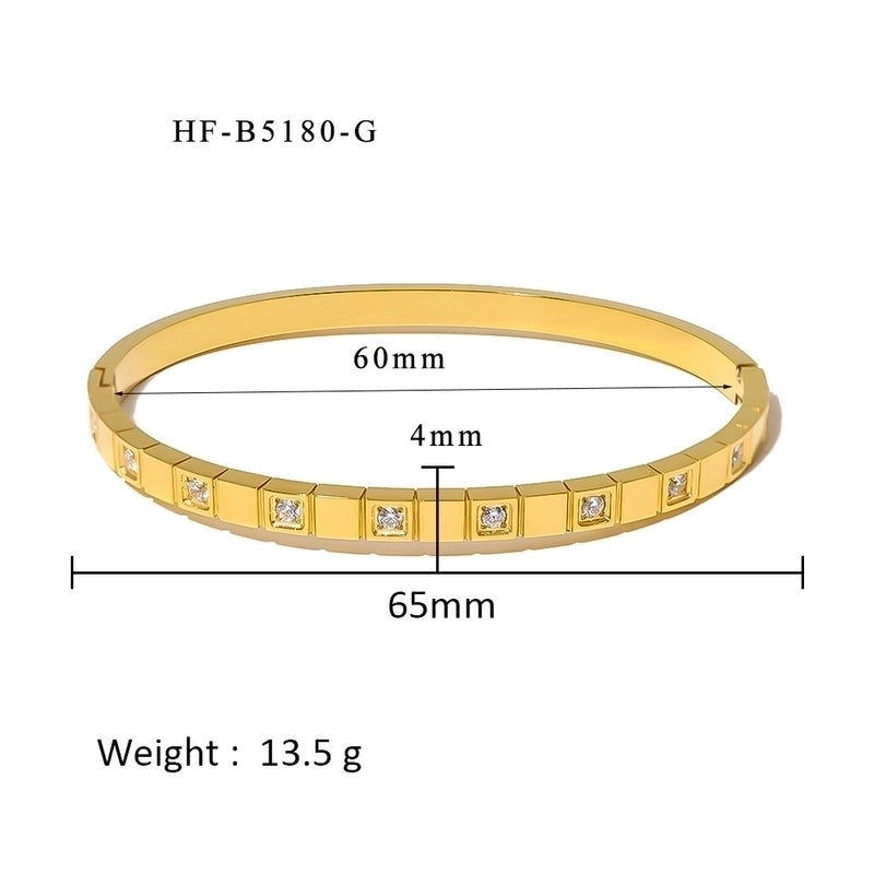 Minimalist Shiny Solid Color 316L Stainless Steel 18K Gold Plated Zircon Bangle In Bulk