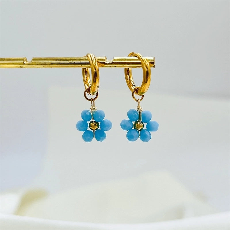 1 Pair Pastoral Flower Inlay 304 Stainless Steel Plastic Stainless Steel Earrings