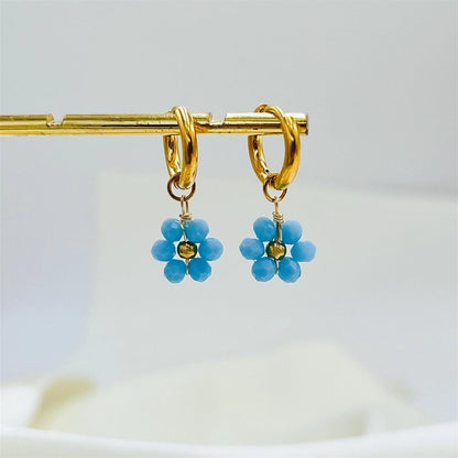 1 Pair Pastoral Flower Inlay 304 Stainless Steel Plastic Stainless Steel Earrings